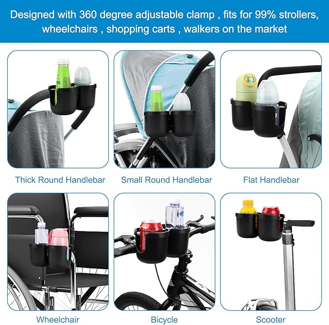 Accmor Stroller Cup Holder, Bike Cup Holder, Universal Cup Holder for Uppababy Nuna Doona Strollers, 2-in-1 Cup Phone Holder for Stroller, Bike, Wheelchair, Walker, Scooter