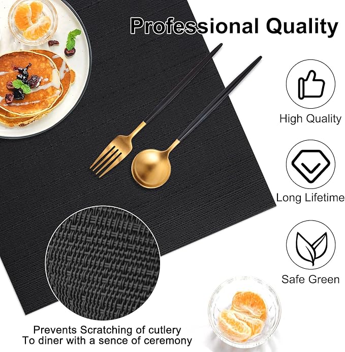 Vinyl Placemats Set of 6, PVC Woven Washable Non-Slip Table Mats, Heat - Image 6