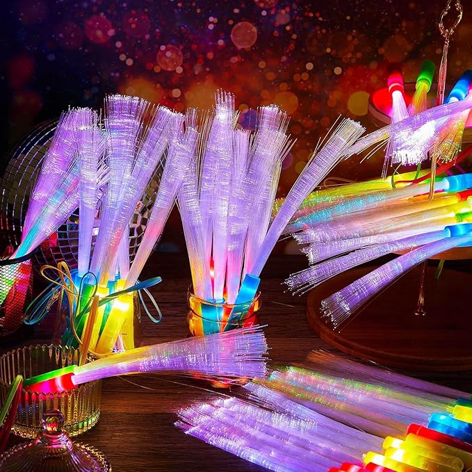 Skylety 36 Pcs Fiber Optic Wand, LED Fiber Optic Wand with 3 Light Modes, Glow Fibers Optics Sticks for Wedding Neon Party, New Year Party Favors, Bar Dj, Halloween, Christmas(Mixed Color)