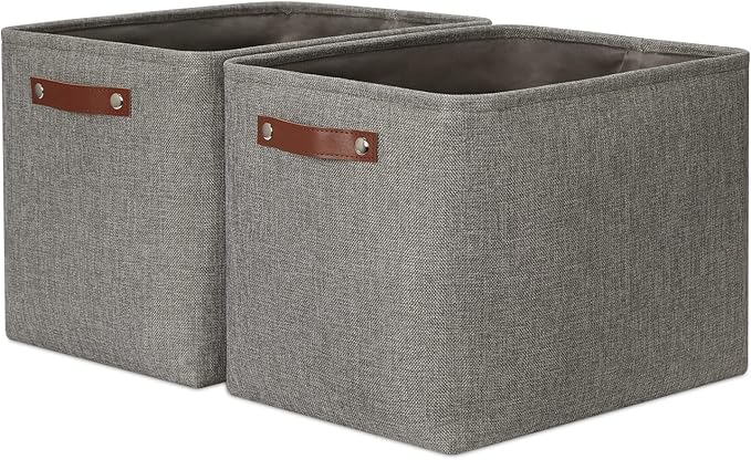 DULLEMELO Grey Storage Baskets for Organizing 2 Pack 16"x12"x12" Fabric Shelf Baskets for Gifts Empty Large Storage Organizer for Closet,Clothes,Toys,Bedroom (Grey)