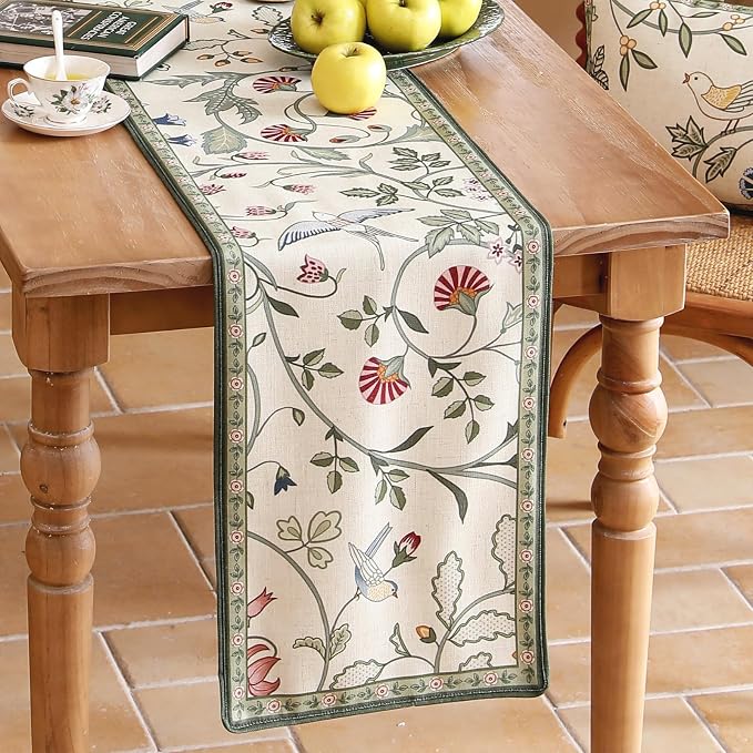 bilin gaier Designer French Linen Long Table Runner, Floral Pattern, Dining - Image 8