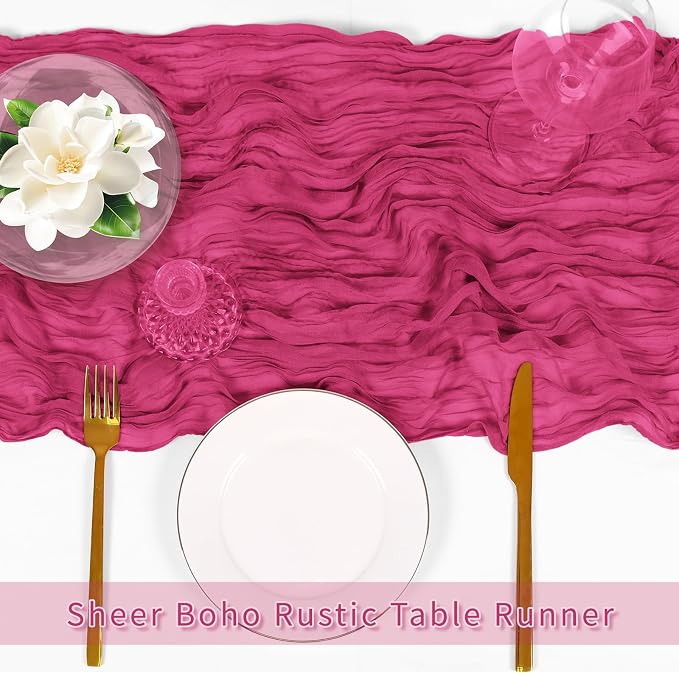 6 Pack Hot Pink Cheesecloth Table Runner, 17 x 108 inch, Semi Sheer Boho Cheese - Image 5