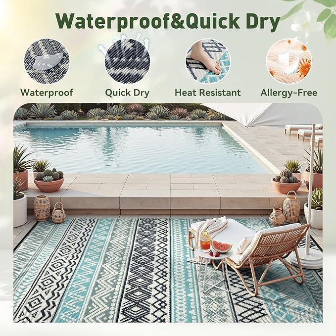 MontVoo Outdoor Rug Carpet Waterproof-Patio Rug Mat 5x8 Reversible RV Outdoor - Image 2