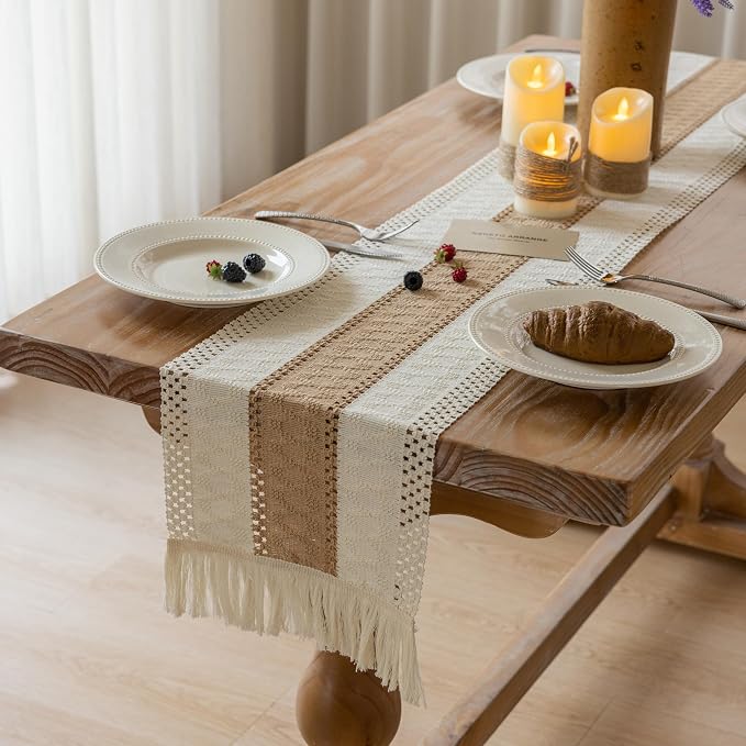 Keketoarrange Boho Macrame Table Runner 12x90 Inch | Woven Burlap Rustic Runner - Image 3