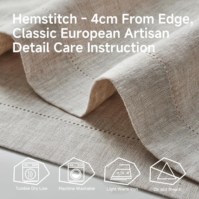 100% Pure French Linen Table Runner 72 Inches Long, Natural Hemstitch Tablecloth - Image 7