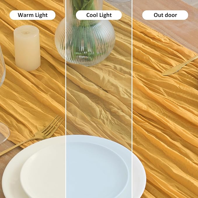 Asee'm 12pcs Gold Yellow Cheesecloth Table Runner Summer 10FT Rustic Gauze | - Image 8