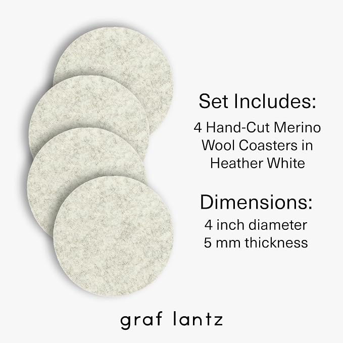 Graf Lantz - Bierfilzl Merino Wool Round Coasters Set of 4 - Heather White - - Image 4