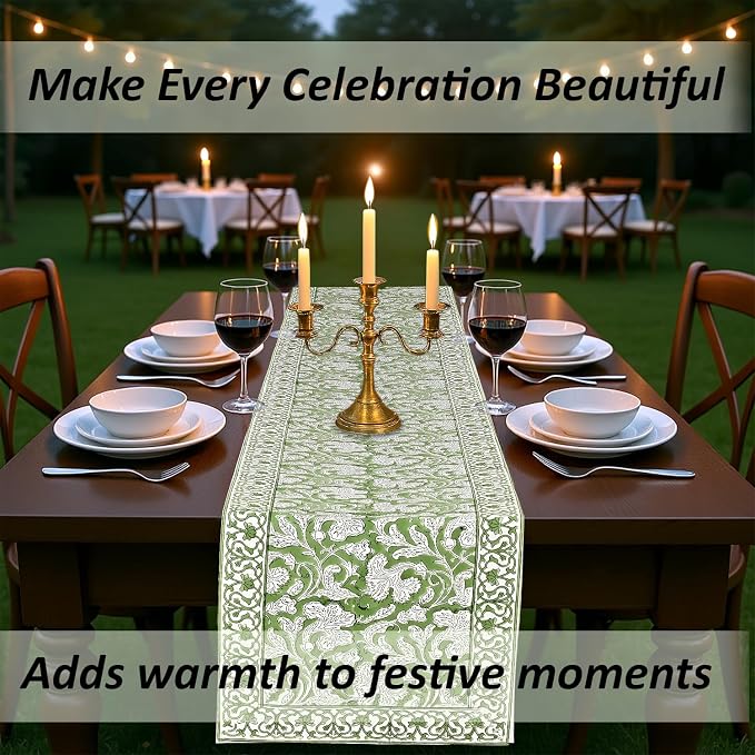 Sage Green Hand Block Print 100% Cotton Table Runner 16x90 Inch | Perfect - Image 8