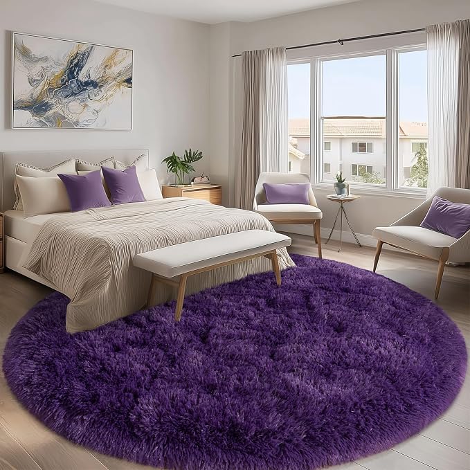Round Purple Rug for Bedroom, 7 ft Circle Area Rugs for Living Room, Soft Large - Image 2