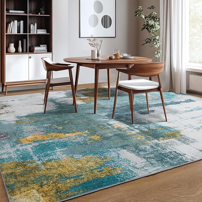 Kelarea 5x7 Blue Rugs for Living Room, Washable Non-Slip Large Rug Abstract Stain Resistant Carpet, Low Pile Soft Indoor Rug for Bedroom, Dining Room, Nursery, Kitchen, Home Office