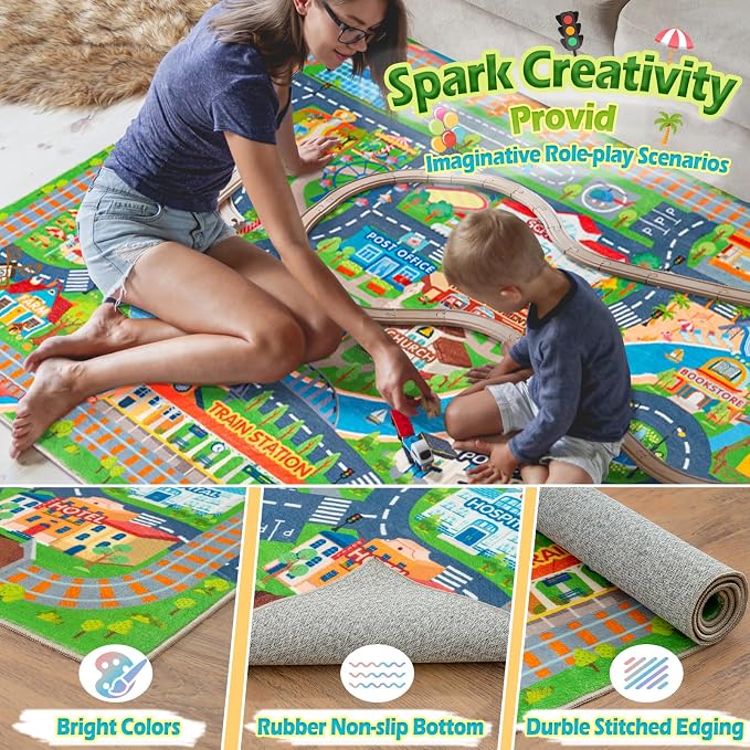 Car Rug Play Mat for Kids Toy Cars, Road Traffic Playmat for Kid Bedroom - Image 6