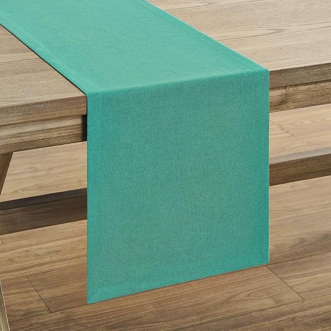 Basic Linen Style Table Runner, 14x48 Inch Teal | Mitered Corner Design - Image 7