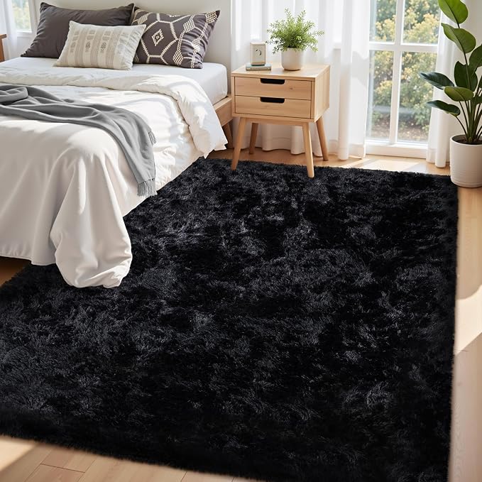 6x9 Area Rug for Living Room:Ultra Soft Fluffy Shag Black Rugs, Large Fuzzy - Image 2