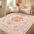 RELEANY Area Rugs 5'x7' Washable Non-Slip, Floral Vintage Distress Medallion by RELEANY
