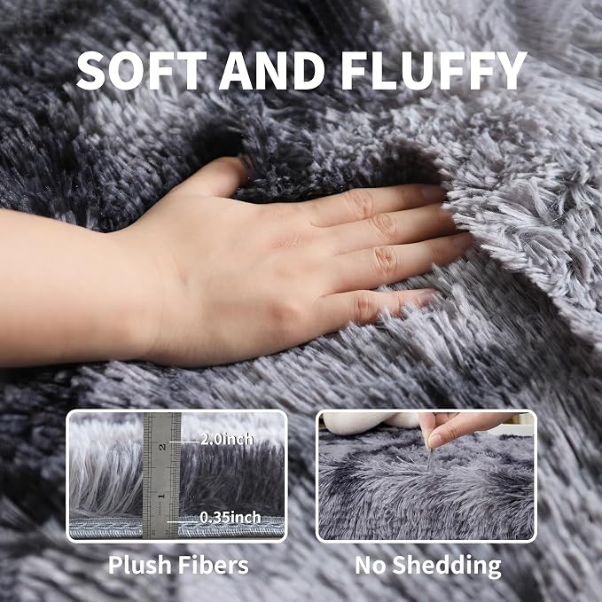 2x3 Dark Grey Fluffy Shag Rug for Bedroom, Soft Plush Fuzzy Washable Floor Non - Image 4