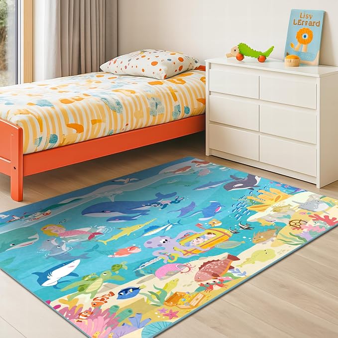 4x6 Ocean Rug for Toddlers Playroom – Sea Life Learning Carpet - Image 3