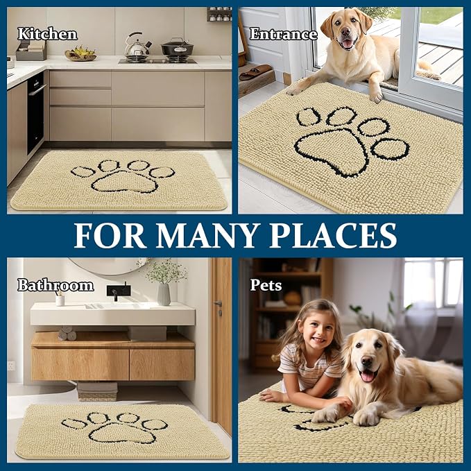 OLANLY Dog Door Mat for Muddy Paws 36x24, Paw Print Design, Absorbs Moisture - Image 8