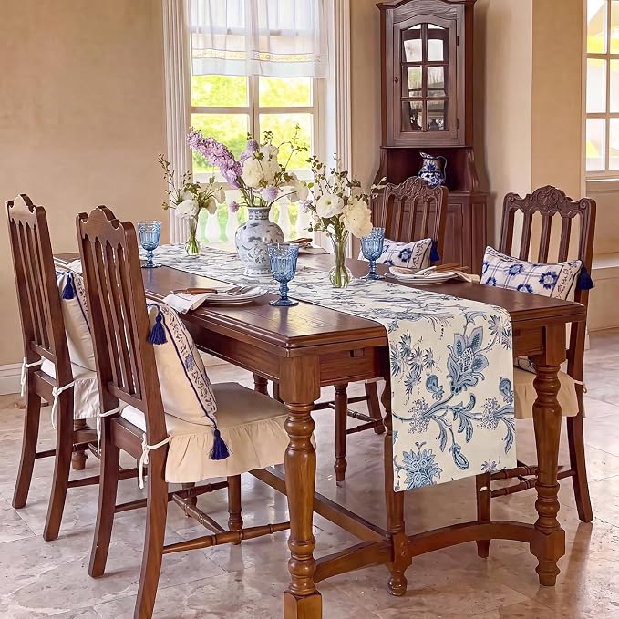 Blue Table Runner Cotton Polyester, 12x72 Inch | Waterproof Seasonal Spring - Image 6
