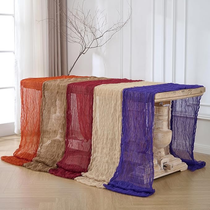 3 Pack Burgundy Red Cheesecloth Table Runners, 120 Inch 10Ft Wine Red Gauze - Image 8