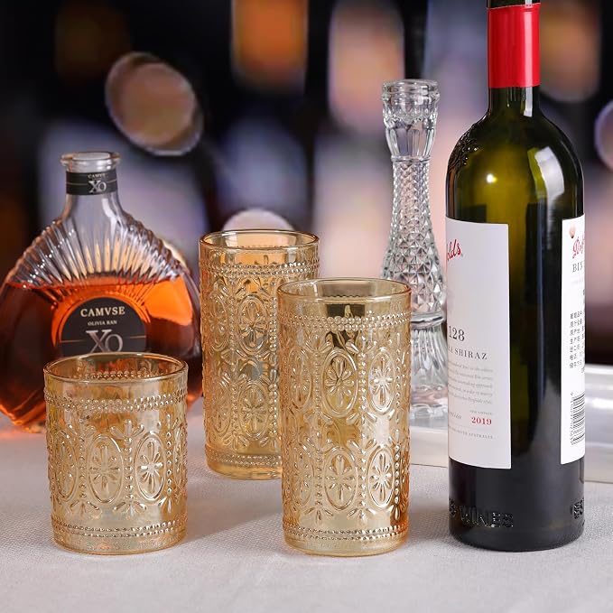 abrwyy Amber Drinking Glasses, Vintage Glassware, 12oz Highball Glasses | - Image 4