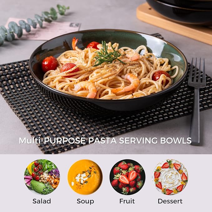 LERATIO 9.0" Ceramic Pasta Bowls Set of 6, 38oz Large Stoneware Bowls Set | - Image 5