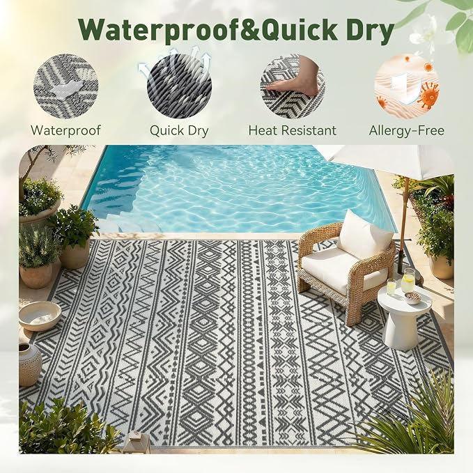 MontVoo Outdoor Rug 8x10 Waterproof Outdoor Patio Rug Mat Reverisble Plastic - Image 3