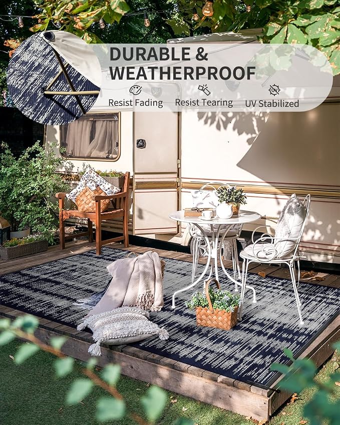 MontVoo Outdoor Rug Waterproof 5x8 ft Outdoor Patio Rug Mat Reversible Plastic - Image 5