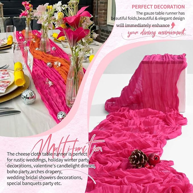 18 Pack Cheesecloth Table Runner 10FT Hot Pink Table Runner Boho Gauze Cheese - Image 6