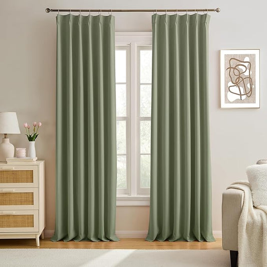 KEQIAOSUOCAI 90 Inch Light Sage Green Blakcout Curtains with Pinch Pleat,Room Darkening Energy Saving Insulated Soundproof Window Treatments for Bedroom/Closet(2 Panels, 40 x 90 Inch, Sage)
