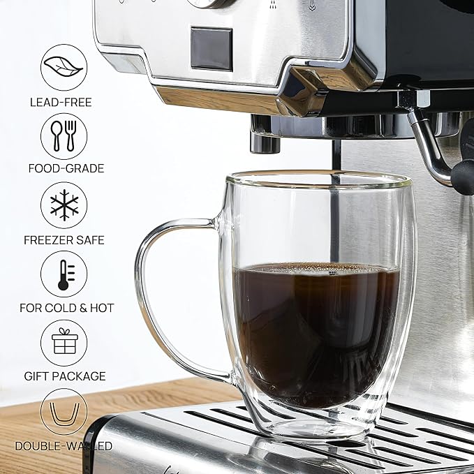 Double Wall Glass Coffee Mugs, 12 Oz Clear Coffee Mugs - Image 2