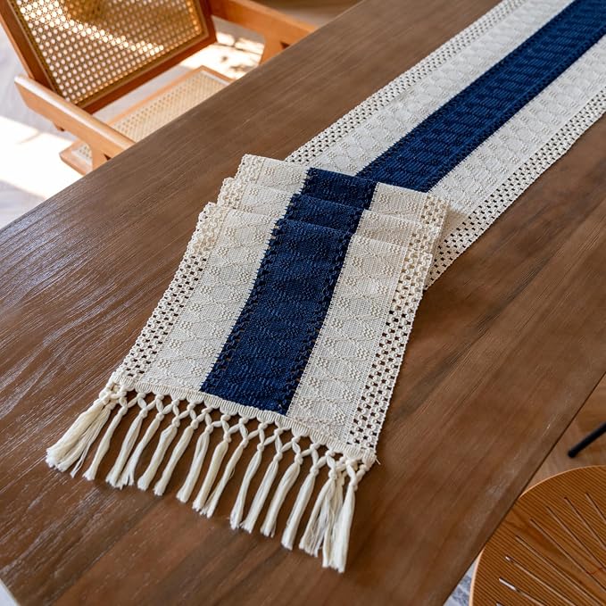 EMMTEEY Boho Table Runner with Tassels 108 Inches Long, Scratch & Heat Resistant - Image 6