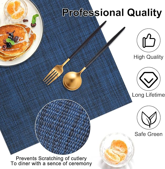 Vinyl Placemats Set of 8, PVC Woven Washable Non-Slip Table Mats, Heat - Image 6