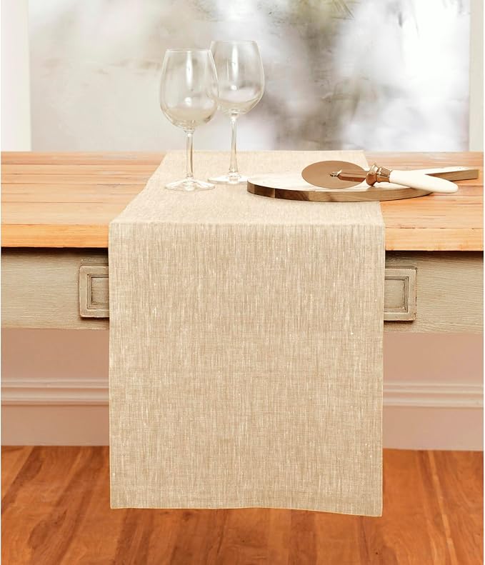Solino Home 100% Pure Linen Table Runner Beige Long, Athena 14 x 120 in | Table - Image 2