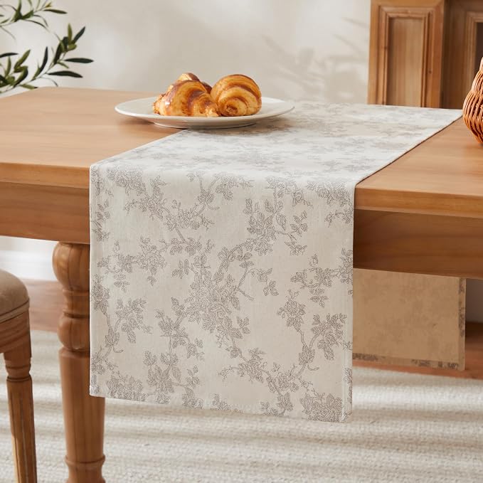 French Pastoral Farmhouse Table Runners, 13x48 Inch Grey | 100% Organic Cotton - Image 7