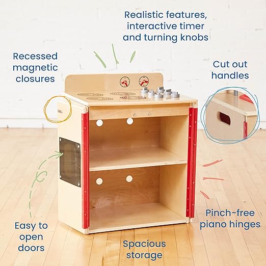 ECR4Kids Play Kitchen Stove, Wooden Playset, Natural