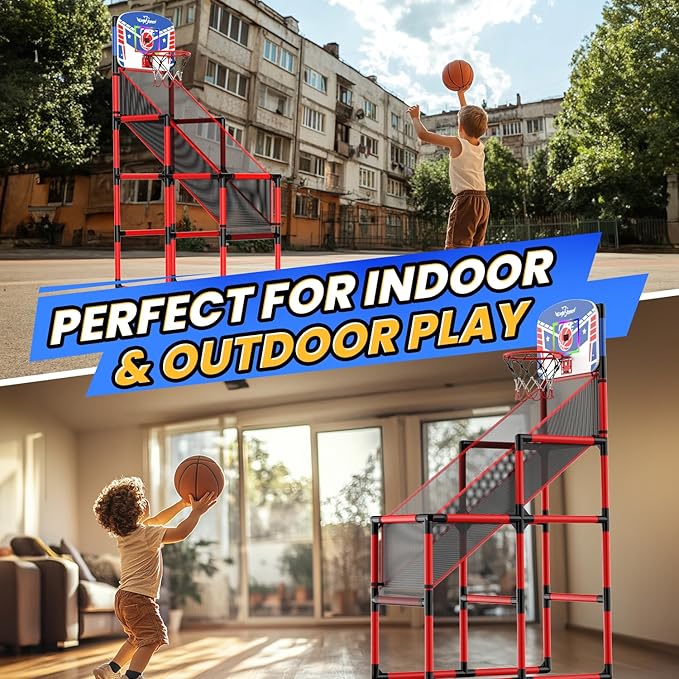 EagleStone 63IN Kids Arcade Basketball Hoop Indoor, LED Scoreboard Basketball Arcade Game Set for Outdoor with Cheer Sounds, Kids Basketball Toys for Boys Girls Age 3-5 5-7 4-8