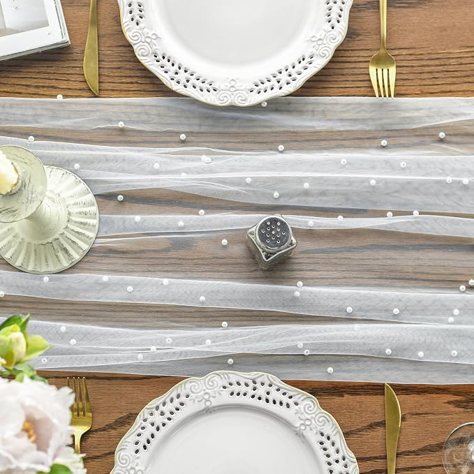 Artoid Mode 3PCS Pearl Gauze Table Runner 120 Inch 10FT, Seasonal Sheer Dining - Image 2
