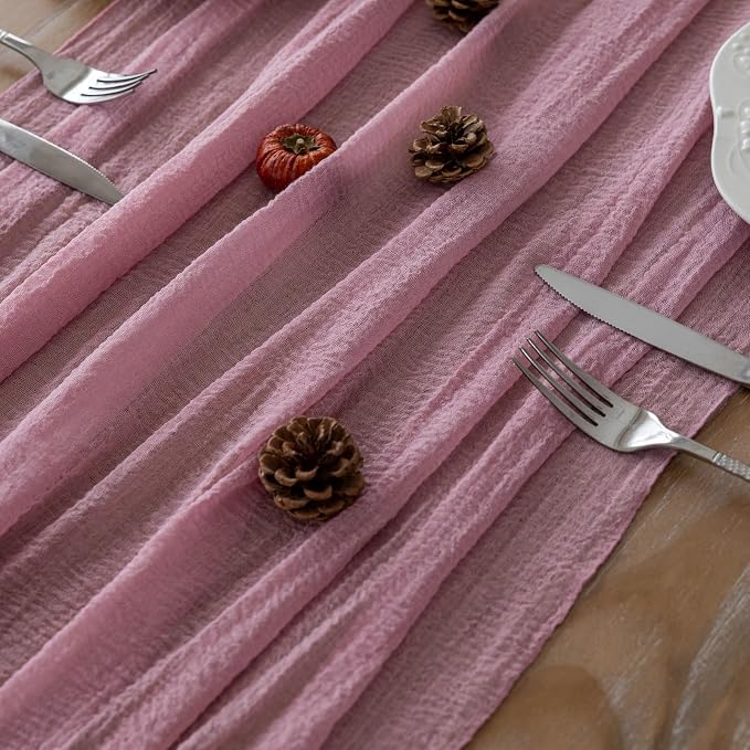 Dusty Rose Cheesecloth Table Runner 120 Inches - Image 3