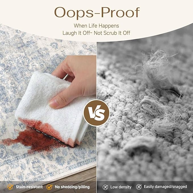 9x12 Neutral Area Rug Blue Vintage Living Room Bedroom Washable Carpet Non-Slip - Image 5