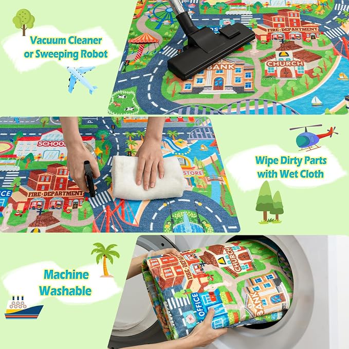 Car Rug Play Mat for Kids Toy Cars, 4 Packs 3'x4'/ 36"x48" Road Traffic Playmat - Image 6