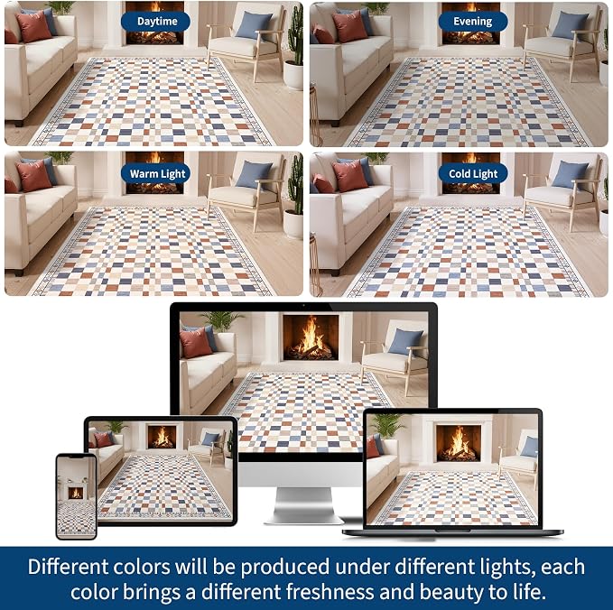 GarveeHome 4x6 Rug for Playroom Machine Washable Checkered Carpets for Bedroom - Image 6