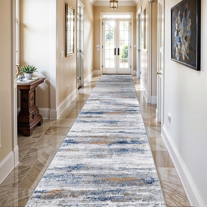 2x10 Washable Runner Rugs for Hallway: Easy-to-Clean Abstract Runners for - Image 2