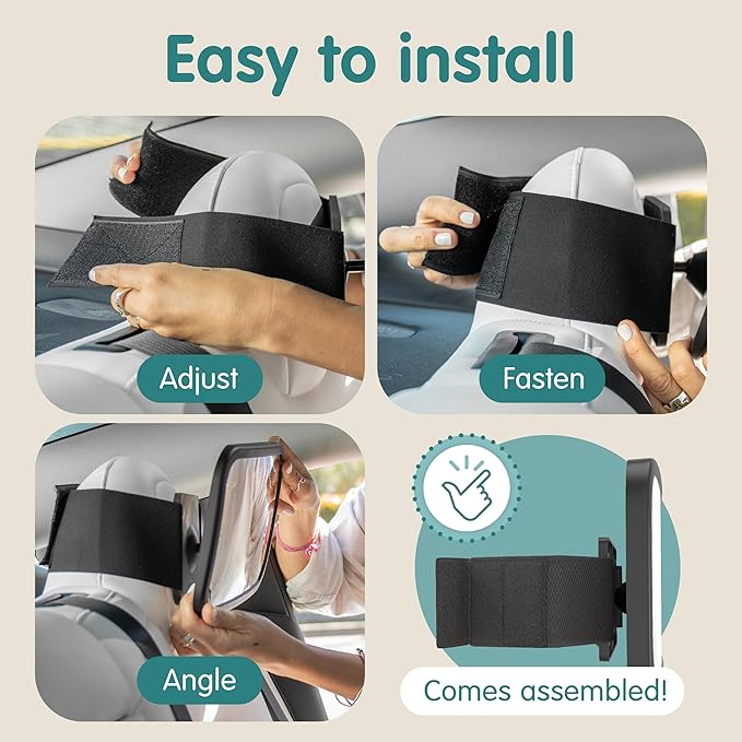 Onco Fixed Headrest Baby Car Mirror - Tesla-Compatible Car Mirror for Baby, 100% Shatterproof & Shake-Proof, Non-Slip with 360° Rotation, Newborn Must Haves