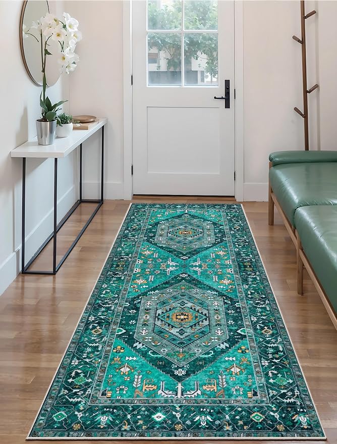 SERISSA Boho Washable Runner Rug, 2x6 Rug Runner Non-Slip Vintage Teal Hallway - Image 5