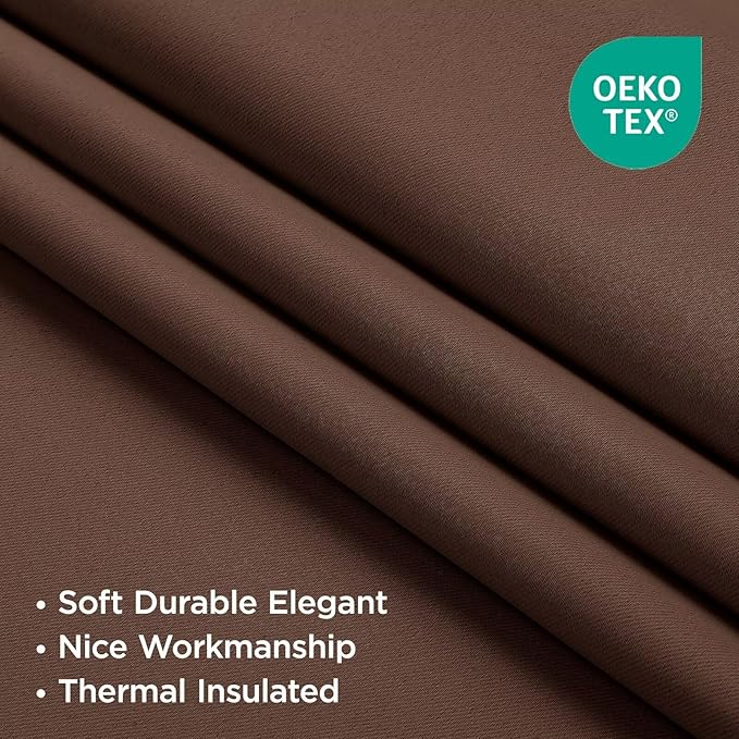 Joydeco 72 Inch Blackout Curtains for Bedroom, Thermal Insulated Black Out Curtains, Room Darkening Drapes for Living Room Window Rod Pocket Back Tab (W52 x L72 Inch, Brown)