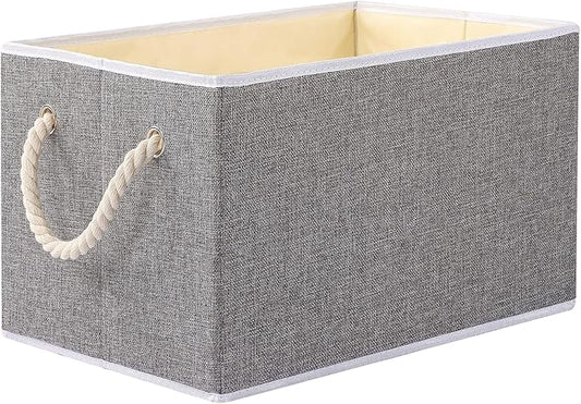 Yawinhe Collapsible Storage Bins 1-Pack, Large Fabric Baskets with Rope Handle, Organizers for Shelves, Closets, Clothes, 16.53''Lx11.81''Wx10.23''H, Grey