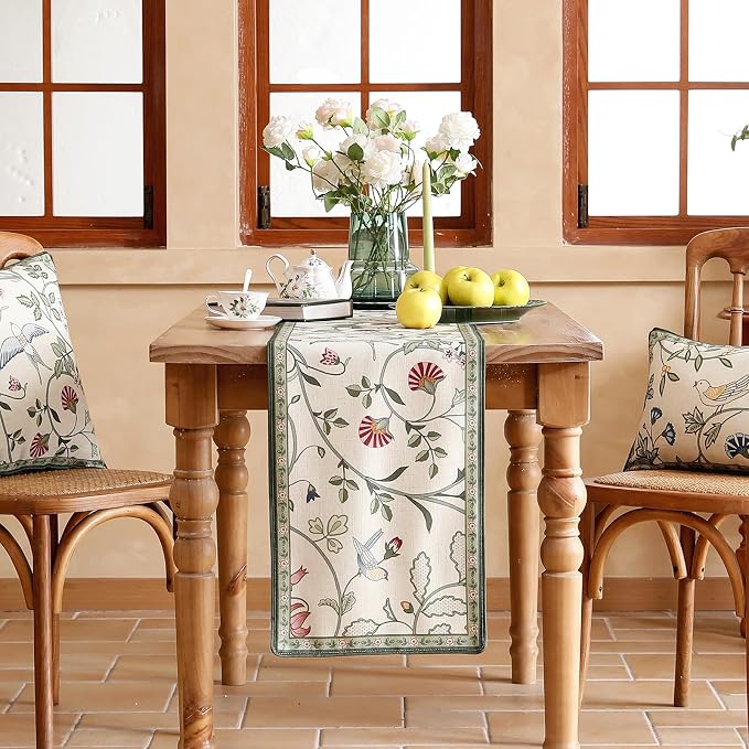 bilin gaier Designer French Linen Long Table Runner, Floral Pattern, Dining - Image 2