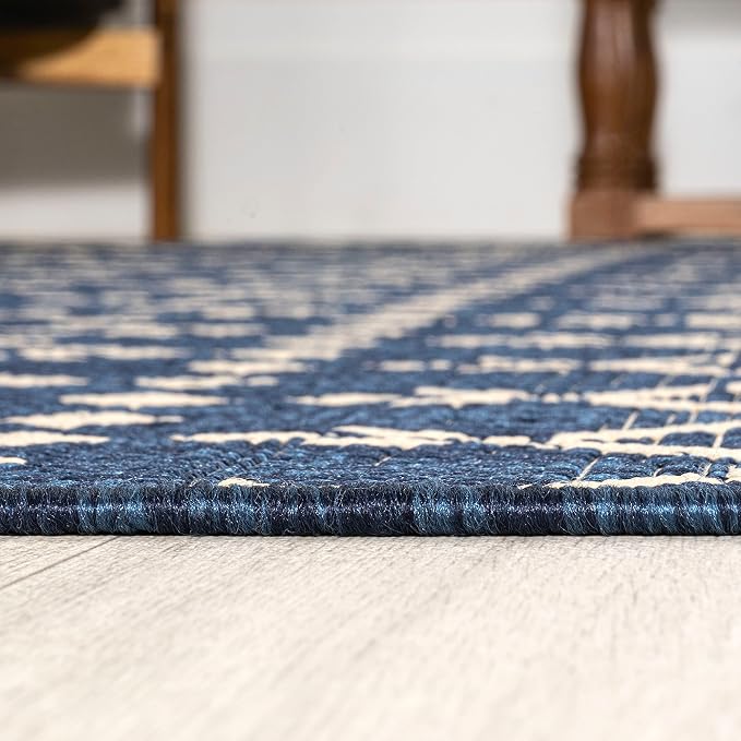 JONATHAN Y Moroccan Geometric Indoor Outdoor Round Area Rug 3 Ft Navy/Beige - Image 5