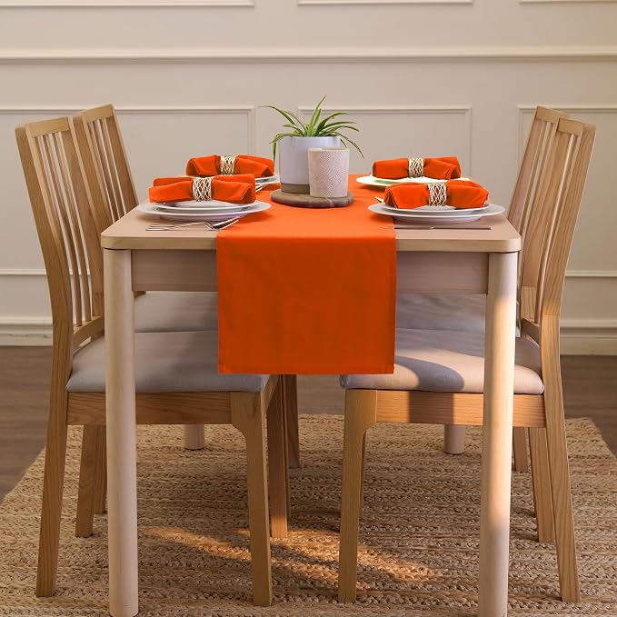 Encasa XO Table Runner, Cotton Canvas Dining Runner 13"x91" | Orange, 180 GSM - Image 4
