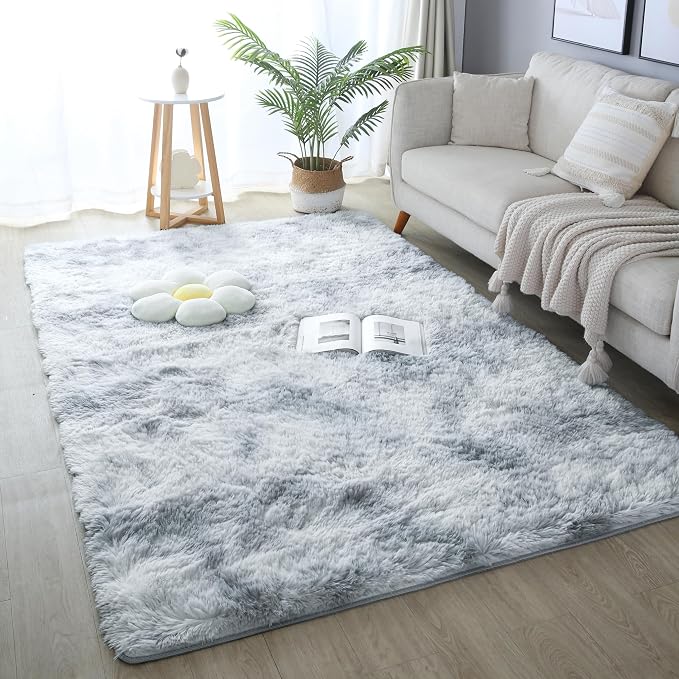 KICHOWUA 4x6 Light Grey Fluffy Shag Area Rug - Image 8